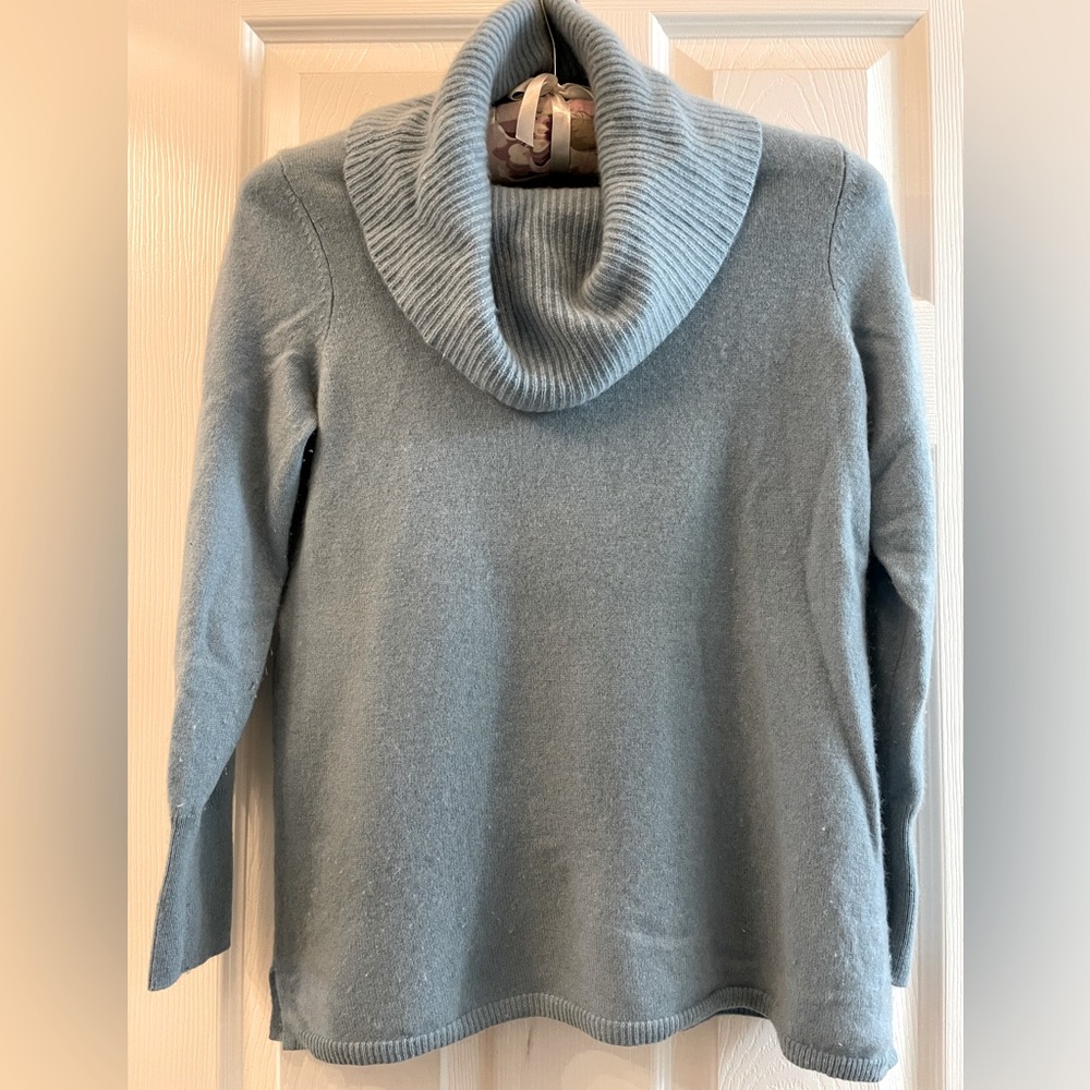 Talbots cashmere sweater. Cowl neck. Dusty blue. MP.